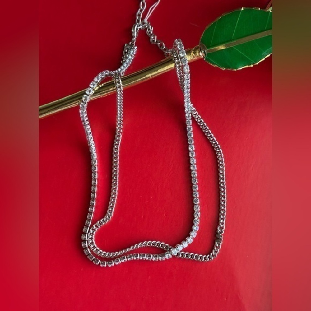 Michael Kors Necklace,Michael Kors Silver and Crystal Necklace